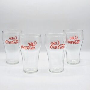 Set of 4 Vintage Clear COKE Coca-Cola Glasses Red Lettering 12oz